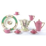 A Soho pottery 'Solian Ware' part coffee set, in a pink colourway, height of coffee pot 20cm,
