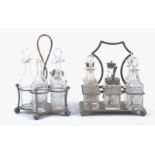 Two 19th Century silver plated cruet sets, comprising a five piece James Dixon & Sons example with