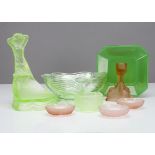 A collection of Art Deco moulded glassware, including a soap dish modelled as a mermaid emerging