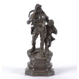 A late Victorian WMF pewter figure of William Tell, the edge of the metal lower base with