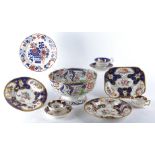 An small group of 19th Century and later British ceramics including a bowl and side dish with gilt