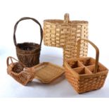 A white wicker cradle style basket, 88cm x 54cm, together with a quantity of assorted baskets