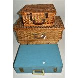 Four 20th Century picnic baskets, by Sirram, Brexton and Optima, one with cups with a wintery pine