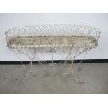 A vintage wire work plant stand, finished in white, 42cm x 26cm x 83cm