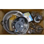A group of butter and cream churning equipment, to include mixing bowls, churns and storage jars (