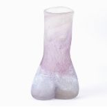 A late 20th Century signed art glass female torso vase, the surface with white and purple