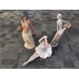 A Lladro Gres figure 'Water Girl', no. 2323, height 35cm, altogether with a Lladro figure of a woman