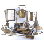 A quantity of assorted 20th Century brass metal ware to include a Middle Eastern candlestick