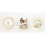 A 19th Century pearl ware Staffordshire group, Tenderness', two figures and a lamb, raised on an