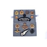 A selection of RFC and RAF cap badges and buttons, together with two Royal Engineer badges, Edward