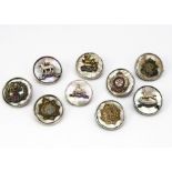 A small group of silver rimmed mother of pearl sweetheart brooches, for The Queen's Royal