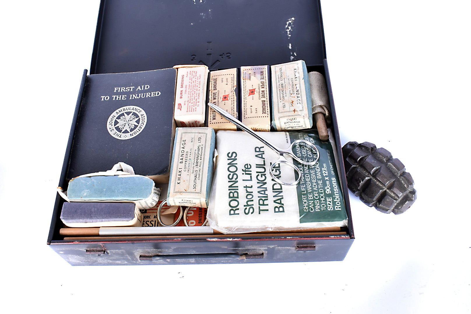 A WWII 3rd 45 Indian First Aid kit, marked with original stencilling to the top, and marked with a