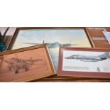 A copper etching of an RAF Jaguar fighter plane, together with a print of a Phantom, plus a