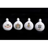 Four early Arcadian crested military flasks, each bearing a military crest, to include 79th Foot The