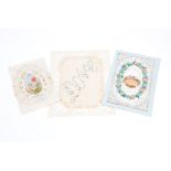 Mid-19th Century Valentine cards, chromolitho and fabrics True Love and Love's Ensign, paper lace