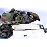 A kit bag of items, to include Princess of Wales Royal Regiment cap badge and beret, gas mask,