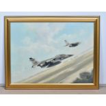 Barry Barnes, oil on board, two Sepecat Jaguar GR-3As in mid flight, signed and dated 84 to lower