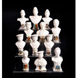 A collection of twelve crest busts of military men, including Kitchener, Nelson. John Travers Hero