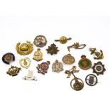 An assortment of 18 various gilt and white metal sweetheart brooches, including London Rifle