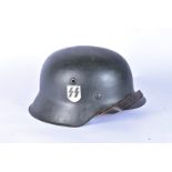 A reproduction WWII German M43 SS single decal helmet, marked hkp68 3780 to inside, complete with