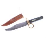 An unusual clip point knife with brass finger loop, by James Barber of Sheffield, complete with