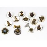 A collection of mother of pearl sweetheart brooches, comprising Fusiliers, Royal Navy, RASC, Royal