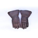 A pair of WWII flying gloves, brown leather with fur lining (2)