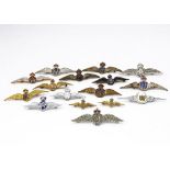 A group of various RAF Wing sweetheart brooches, gilt and white metal examples, some plain, some