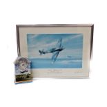 A Contemporary Spitfire ceramic mantle clock, titled 'Heroes of the Sky' by Michael Turner, with