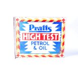 A Pratts High Test Petrol & Oil double sided enamel sign, having hanging flange, marked 'Bruton 2/