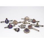 Ten silver and enamel regimental sweetheart brooches, including Hampshire, Essex, Labour Corps,