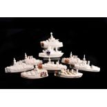 A Savoy China crested model of HMS Lion, bearing Harwich crest, together with a selection of eight