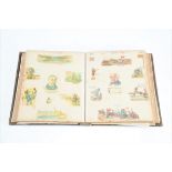 A late 19th Century scrap album, chromolitho scraps neatly pasted into good-quality gilt leather