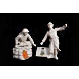 Two WWI Grafton china crested figure, one 'Over The Top' marked 433, bearing Enfield crest, the