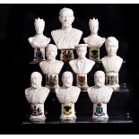 A collection of nine crested busts of Royalty, comprising Arcadian Prince of Wales, Savoy Albert