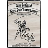 A New Zealand Open Polo Tournament 1988 poster, for the Auckland Polo Club, approx. 39cm x 29cm