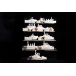 A selection of 11 crested ship models, comprising HMS War Spite (Liverpool), HMS Marlborough (