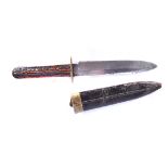 A George Butler & Co bowie knife, having antler handle, with ingle edged cutting blade, with