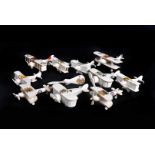 A collection of ten WWI crested Bi-Plane models, some having moving propellers, various styles,