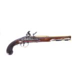 A brass barrelled Bunney of London coaching pistol, the flintlock pistol having proof marks to the