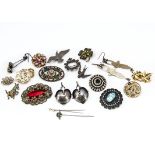 A collection of silver and other costume jewellery, including a pair of contemporary heart shaped