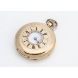 An early 20th Century continental yellow metal half hunter pocket watch, 50mm, marked 14k to front