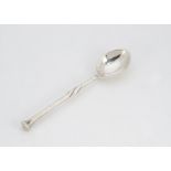 A 1930s silver coffee spoon from Omar Ramsden, square seal terminal on twist shaft with stylised rat