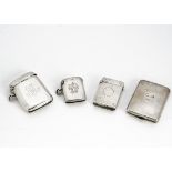 Three Victorian and later silver vesta cases, together with a George V silver matchbook case (4)