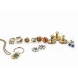 A collection of various silver, yellow metal and 9ct gold gem set jewels, including a pair of