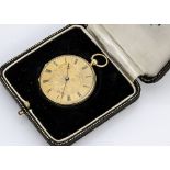 A late 19th Century continental yellow metal lady's open faced pocket watch, 34mm, marked 18k,