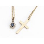 Two 9ct gold pendants and chains, comprising a cross pendant with fine gold chain, 25cm long and