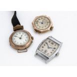 Two Art Deco period 9ct gold cased lady's wristwatches, both AF, together with a Vanheems marked