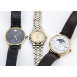 A c1980s Zenith quartz evening dress wristwatch, 30mm, together with a Rotary quartz moonphase and a
