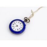 A continental silver and enamelled lady's pocket or fob watch, 28mm, blue enamel bezel and blue